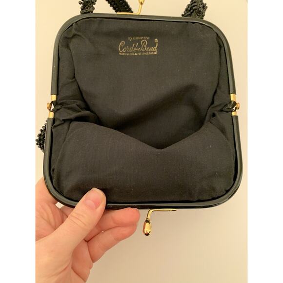 Vintage Corde-Bead Made in USA Black Beaded Evening Bag by Lumure 1950s - Picture 7 of 7